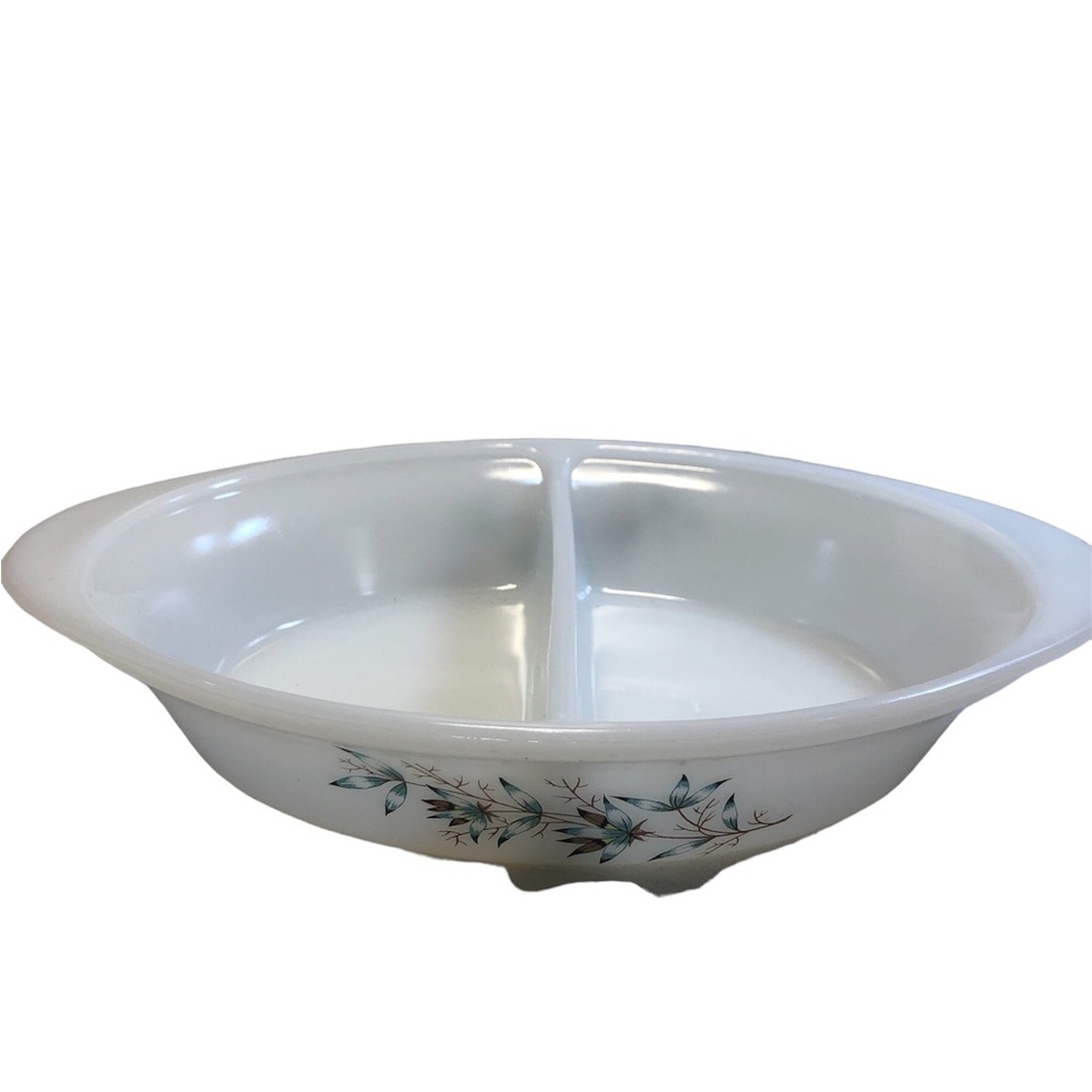 Vintage Glasbake Jeanette Coordinate divided dish turquoise & brown J239